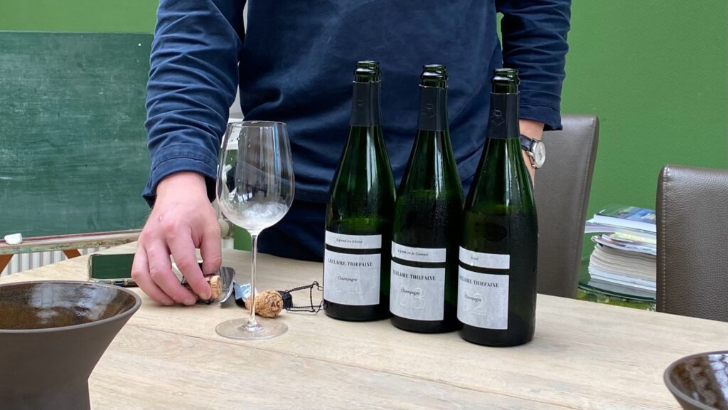 Champagne tasting during a visit to a small grower producer in Champagne, France