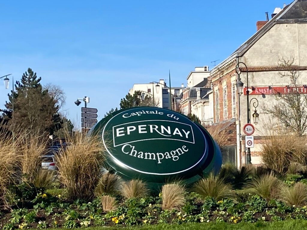Epernay Champagne sign at the entrance of the town in France